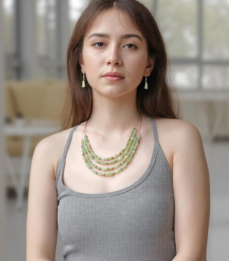 Errally Store Layered Beaded Statement Necklace Multi Strand Crystal Beads Collar Necklace and Earring Sets for Women Fashion Costume Jewelry Set Gifts for Her - Image 4